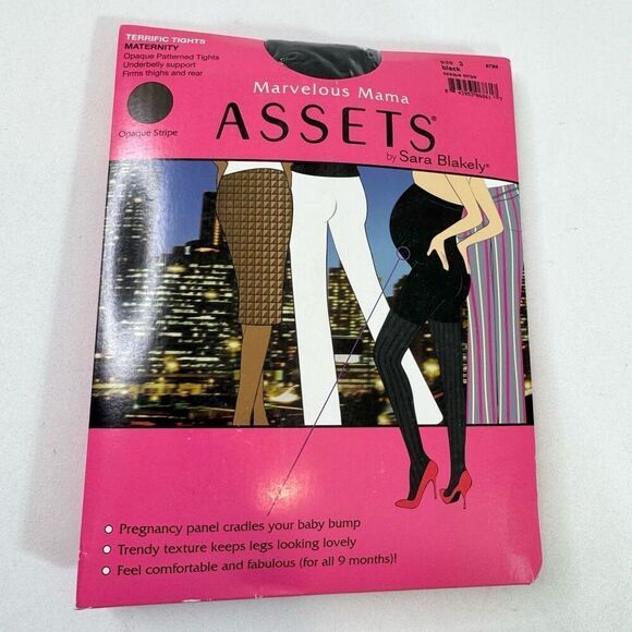 Spanx Assets Tights Pantyhose Women Large (3) Maternity Black Opaque Stripe New - Picture 1 of 7